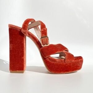 House of Harlow 1960 X REVOLVE Ari Heel Rust - Velvet Platform Sandal - size 6.5
